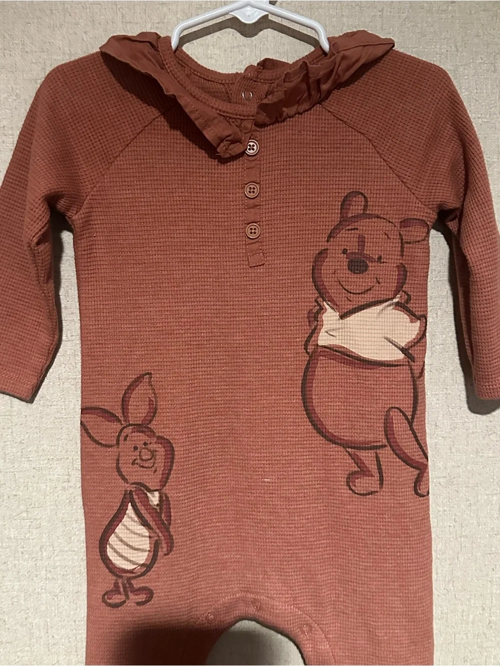 Disney Baby Winnie the Pooh 18M Rust Orange Waffle Knot Long-Sleeve Romper